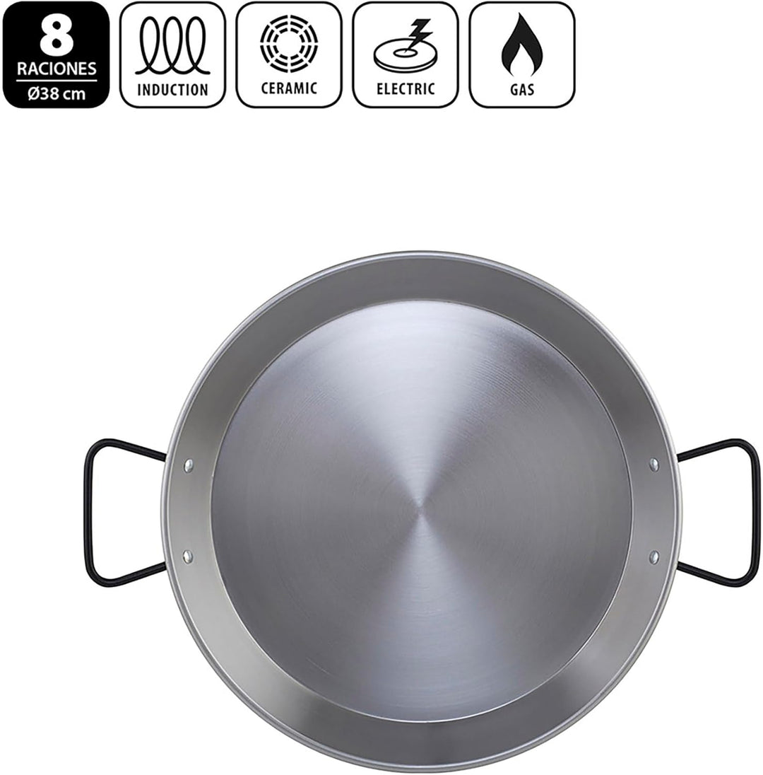 Metaltex - Paella-Pfanne aus poliertem Stahl, Induktion, 8 Rationen, 38 cm Induktion 8 Raciones, Ind