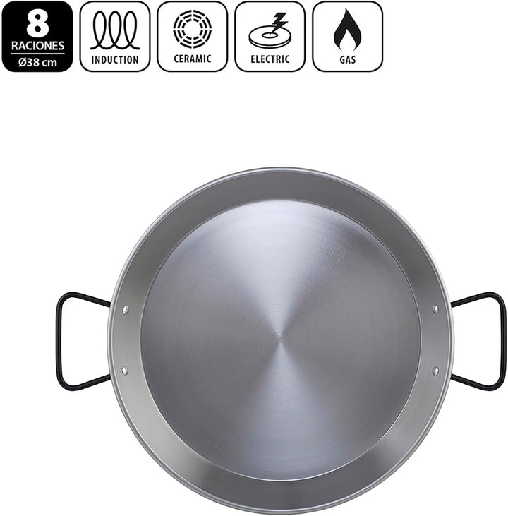 Metaltex - Paella-Pfanne aus poliertem Stahl, Induktion, 8 Rationen, 38 cm Induktion 8 Raciones, Ind