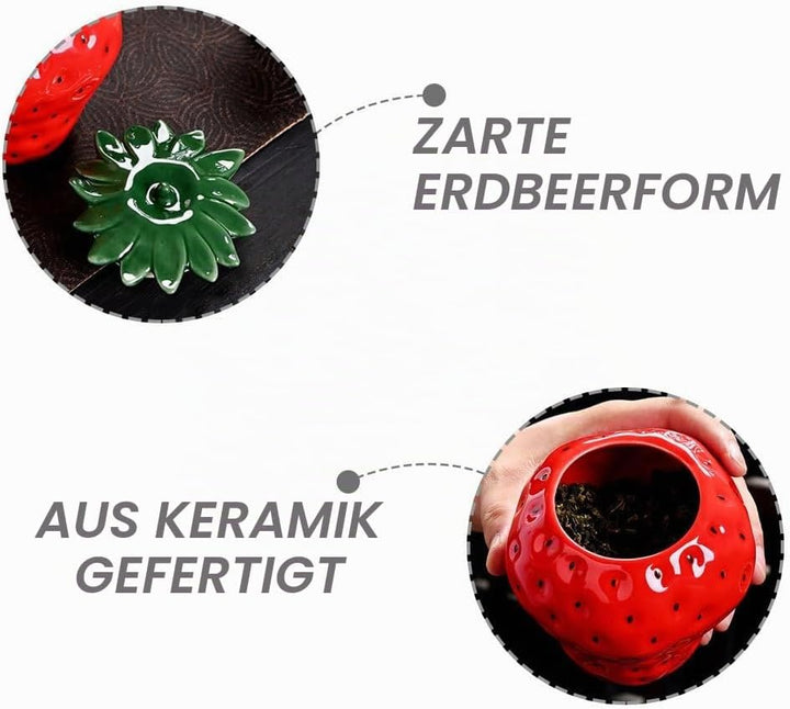 STOBAZA Keramikdose Erdbeerform 4.45X3.70X3.70In Mit Luftdichtem Deckel Frische Vorratsdose Für Tee