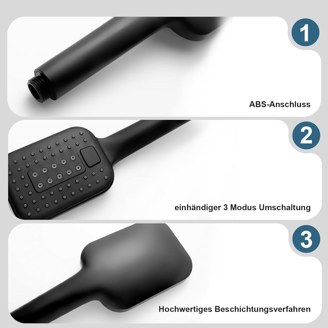 OFFO Duschschlauch mit Duschkopf, Wassersparend und Hochdruck, Handbrause mit 3 Strahlarten, Handbra