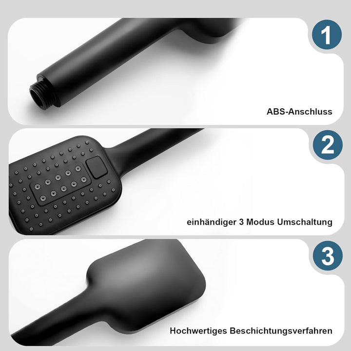 OFFO Duschschlauch mit Duschkopf, Wassersparend und Hochdruck, Handbrause mit 3 Strahlarten, Handbra