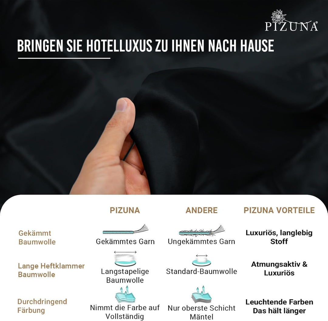 Pizuna Luxuriöser Soft-Satin 2er Pack Kissenbezug 70 x 90 cm Schwarz, 800 Fadenzahl Baumwolle Kissen