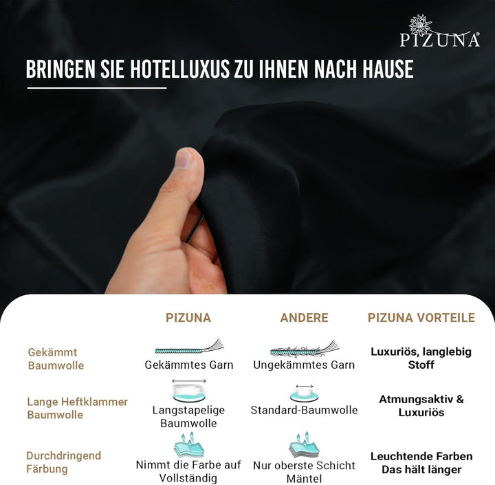 Pizuna Luxuriöser Soft-Satin 2er Pack Kissenbezug 70 x 90 cm Schwarz, 800 Fadenzahl Baumwolle Kissen