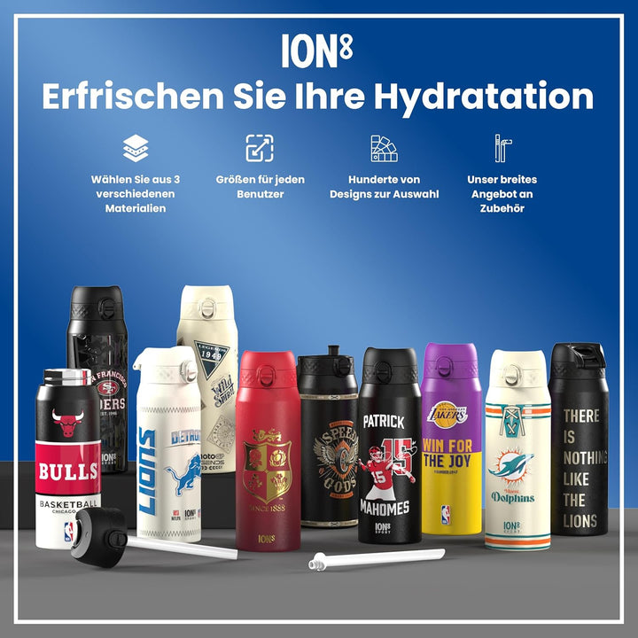 ion8 NBA Los Angeles Lakers Trinkflasche, 500 ml, Auslaufsicher, Einhandöffnung, Sichere Verriegelun