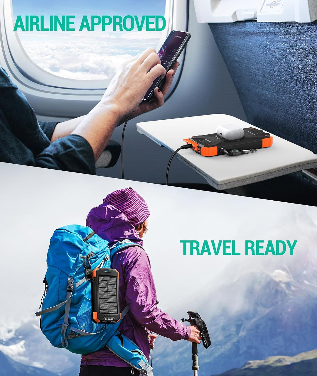 BLAVOR Solar Powerbank Solarladegerät 10000mAh, PD 20W Schnelles Laden tragbare USB C Power Bank mit