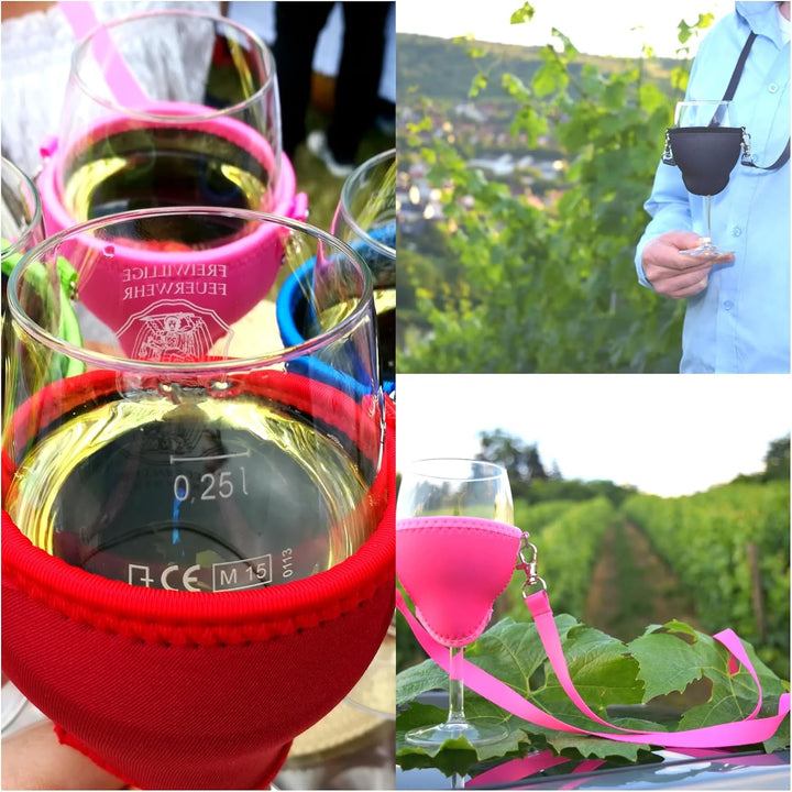 WineHolder Eff Em Concept - Weinglas-Halter für den Hals, Weinglashalterung inkl. Halstrageband (Lan