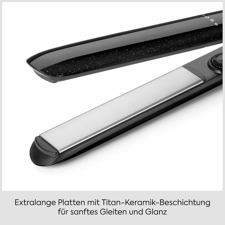 BaByliss Midnight Shine Glätteisen, Haarglätter mit Titan‑Keramikplatten, Extra lange Stylingplatten