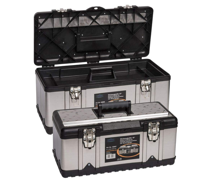 Kreher Profi Edelstahl Werkzeugkoffer Set : XXL 23" Profi Koffer 58 x 30 x 25 cm + XL 18" Profi Koff