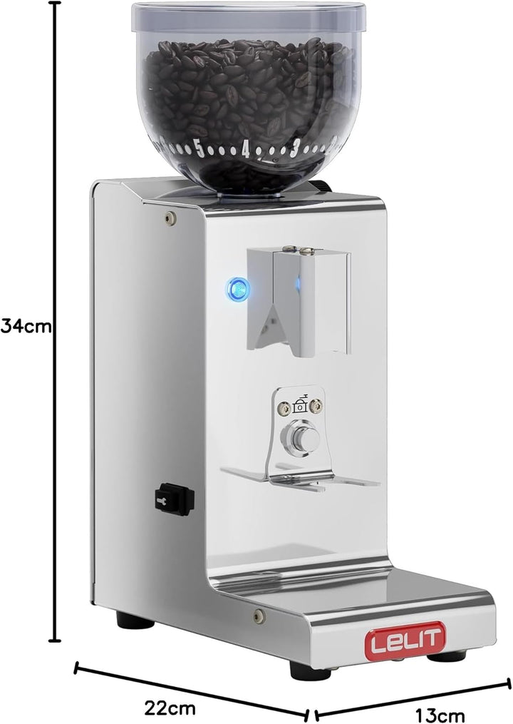 LELIT Fred Kaffeemühle - 38 mm konischer Grat und elektronische Dosierung - Edelstahl - Silber