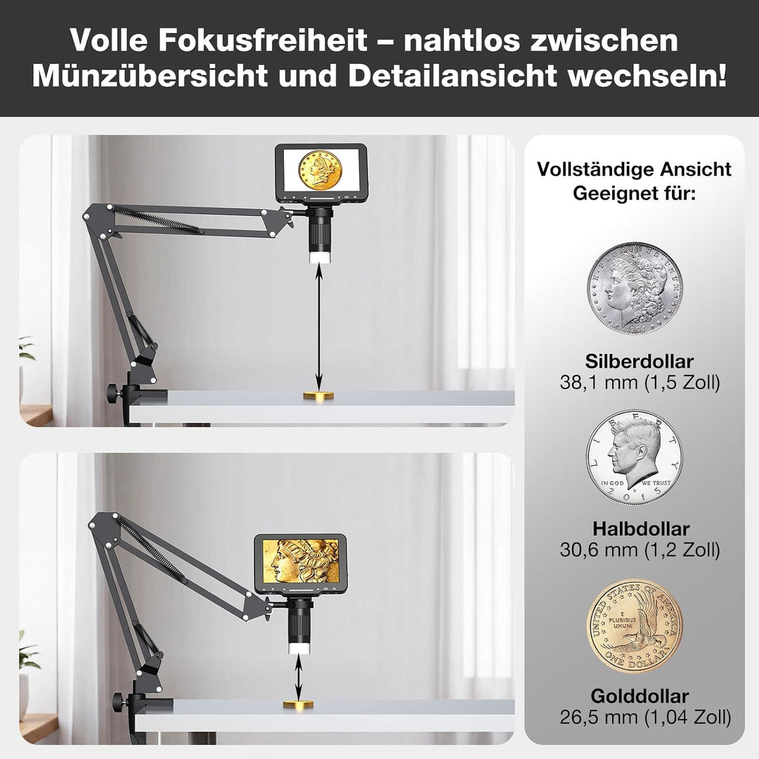 Leipan Digitales Mikroskop mit Flex Arm, 5" HD Display Bildschirm 5 Zoll, 5 Zoll