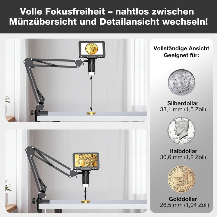 Leipan Digitales Mikroskop mit Flex Arm, 5" HD Display Bildschirm 5 Zoll, 5 Zoll
