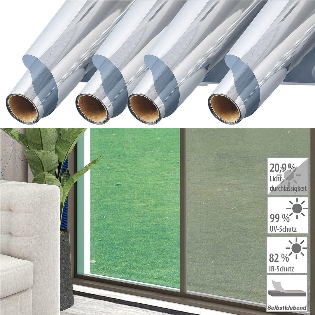 infactory Sonnenschutz-Folie: 4er-Set Isolier-Spiegelfolie, selbstklebend, Sicht-/UV-Schutz,60x200cm