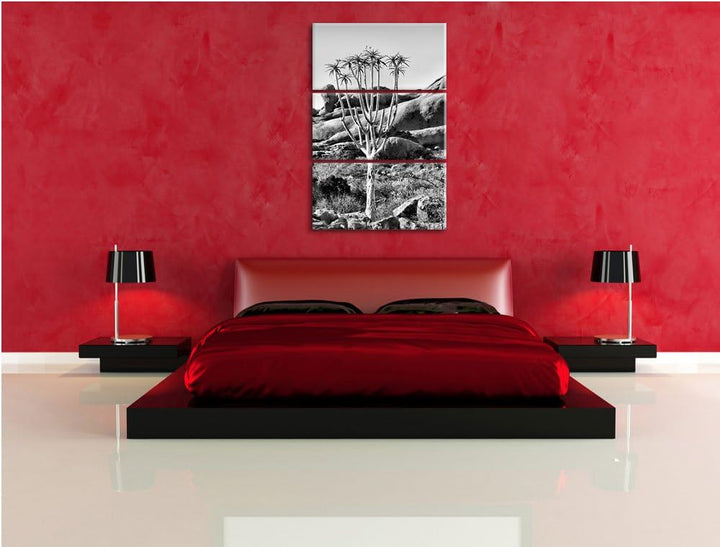 Pixxprint Baum im Steingebirge als Leinwandbild/Grösse: 3 Teilig (120x80) cm/Wandbild/Kunstdruck/fer