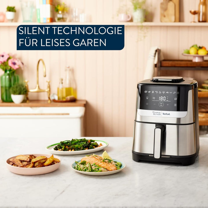 Jamie Oliver by Tefal Easy Fry Silence Deluxe Heissluftfritteuse, sehr leise, 10 voreingestellte Pro
