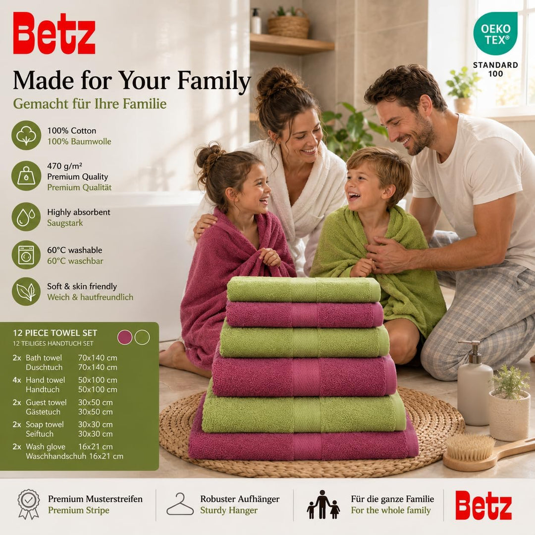 Betz 12-TLG. Handtuch Set Premium 100% Baumwolle 2 Duschtücher 4 Handtücher 2 Gästetücher 2 Seiftüch