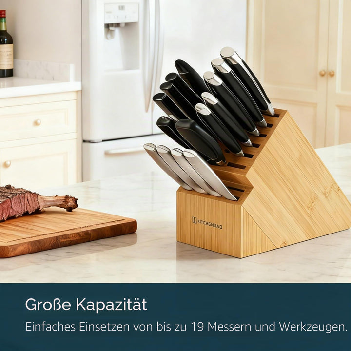 20-Schlitz-Messerblock, umweltfreundlicher Bambusmesserhalter ohne Messer - Deluxe-Arbeitsmesser mit