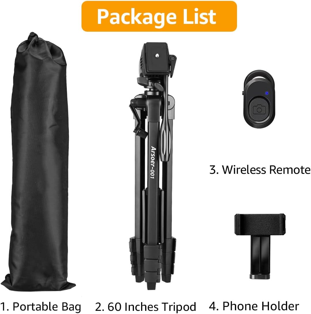 Kamera Stativ, Arsoer 152 cm Stativ mit Fluidkopf für Sony/Canon/Nikon Kamera, Aluminium Handy Stati