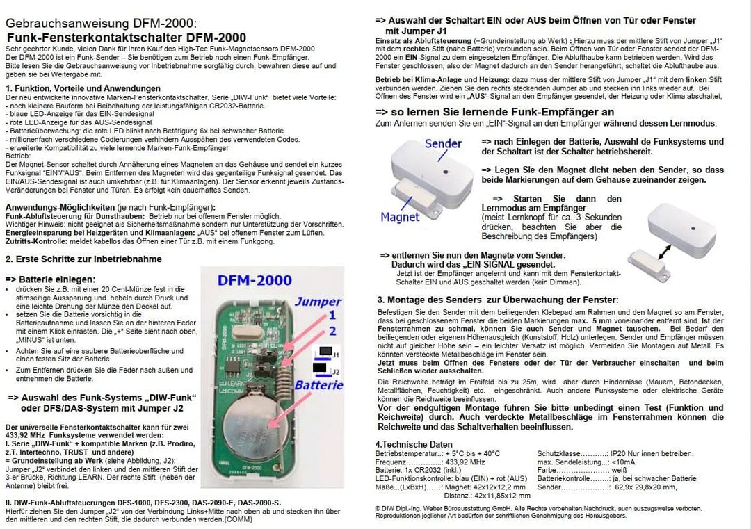 DIW-Funk EINBAU-Abluftsteuerung PA-520 SPARSET neuer Fensterkontaktschalter DFM-2000+ Einbau Funksch