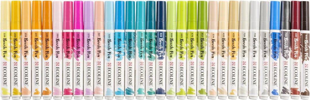 Ecoline Brush Pen-Set mit 30 flüssigen Aquarellstiften – Ergänzungsfarben | Mischbare Pinselstifte f