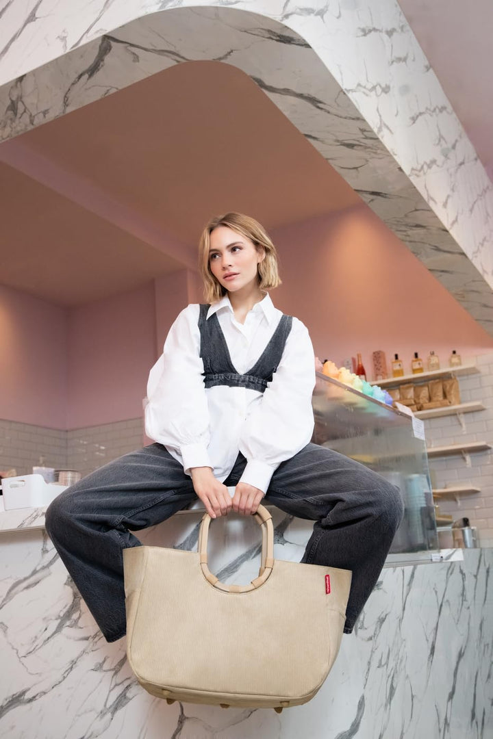 reisenthel loopshopper L cord sand – Stabile Tasche mit praktischen Fächern aus recycelten PET-Flasc