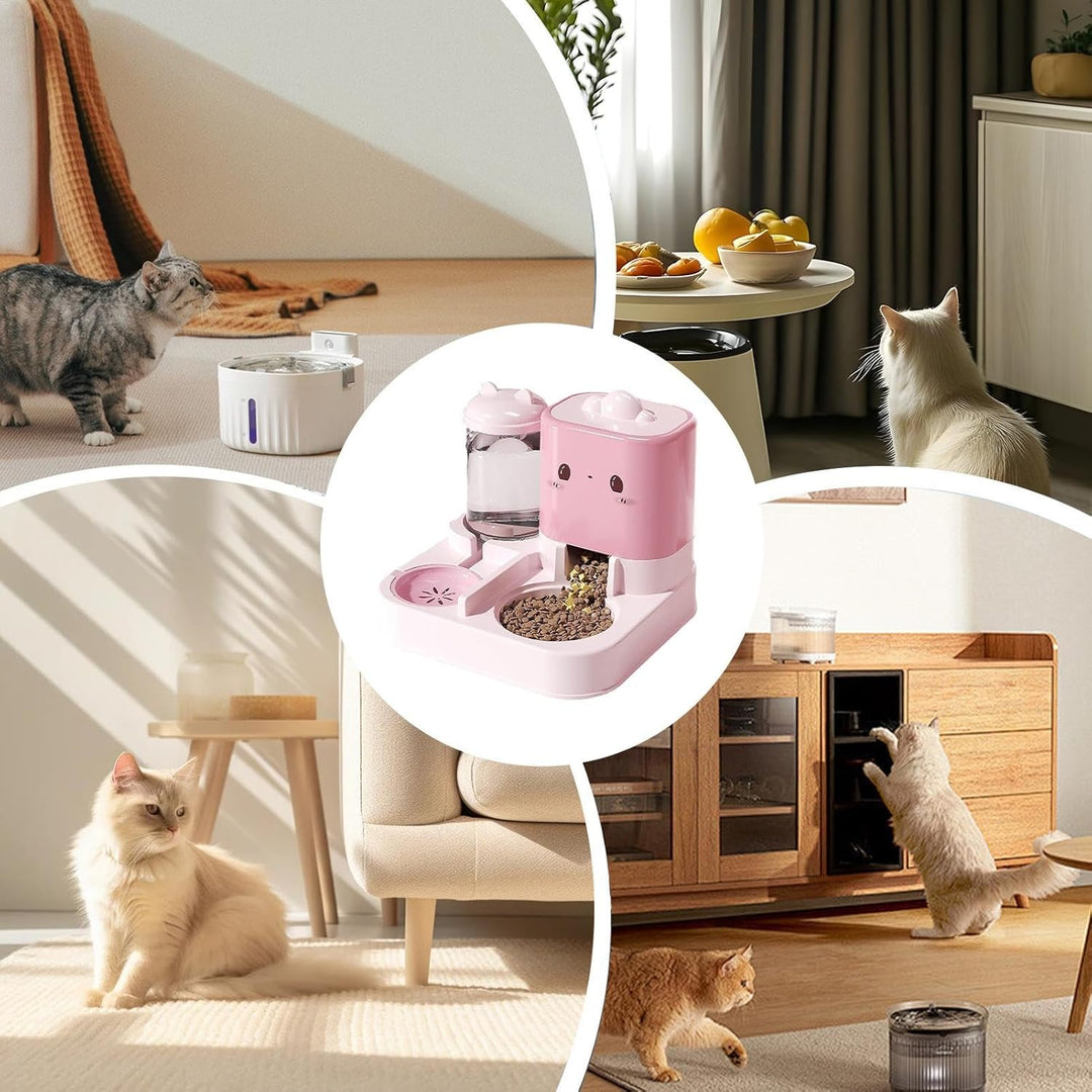 Automatischer Katzenfutter und Wasserspender Set | 2-in-1 Katzenfütterer | 1.5L Wasserspender und 2.