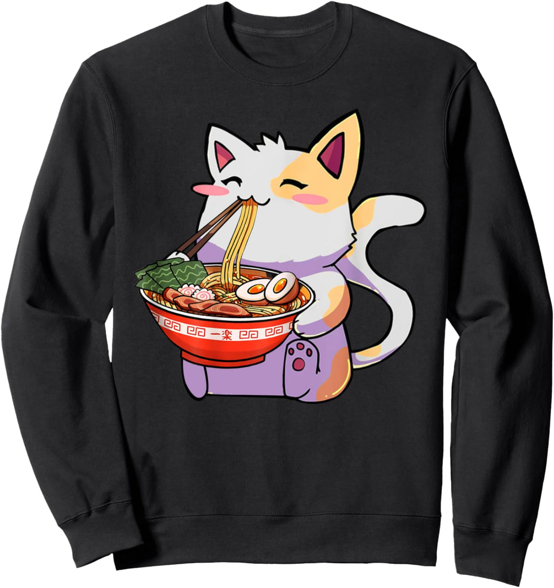 Kawaii Ramen Neko Shirt Herren Damen Kinder Japanische Nudel Anime Sweatshirt