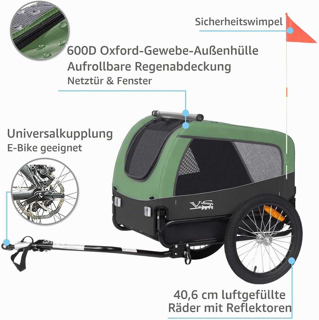 Tiggo VS Pets M Hundeanhänger Fahrradanhänger für Hunde Hundefahrradanhänger 80201 GRÜN, GRÜN