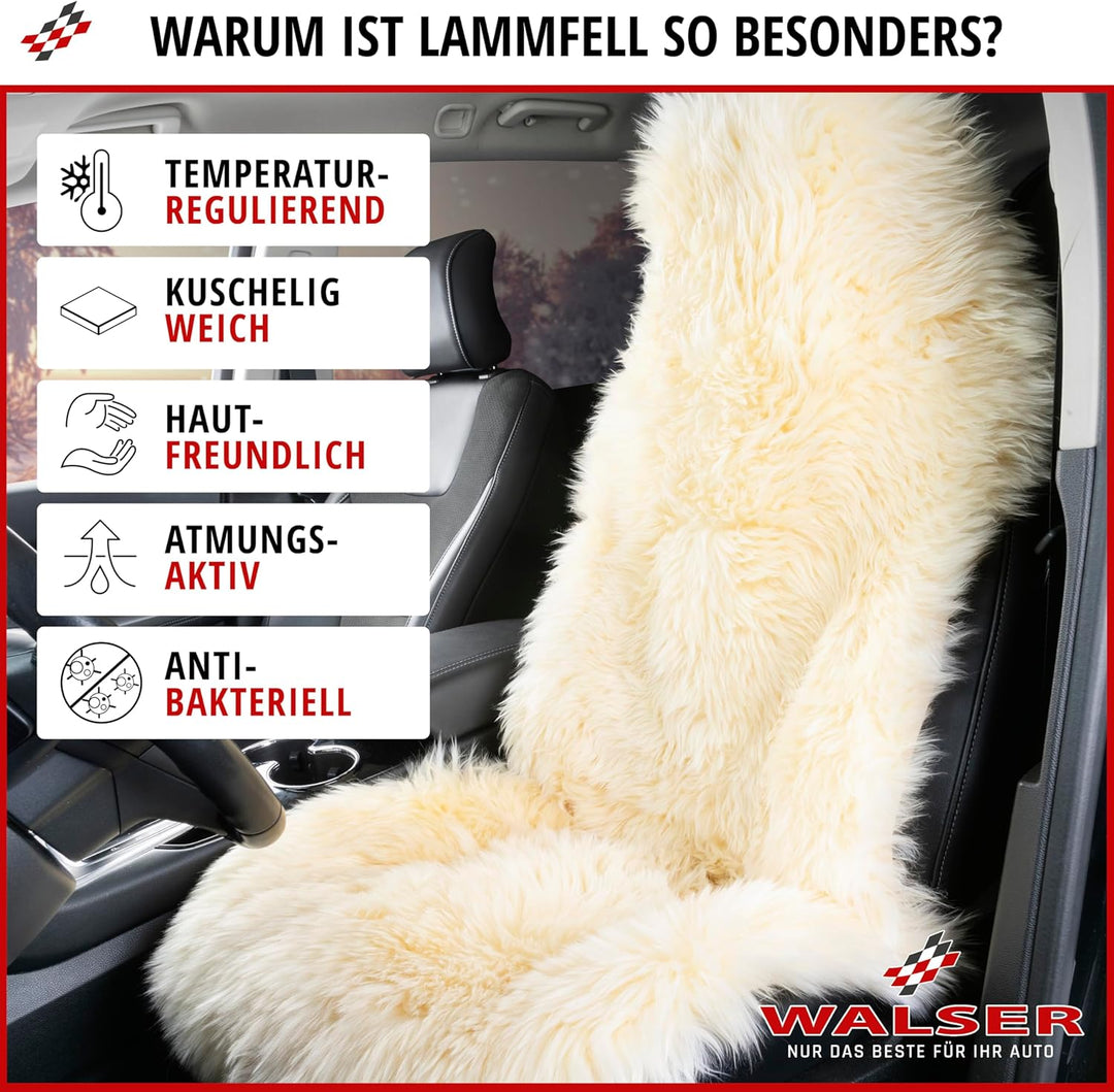 Walser Premium Lammfell Sitzauflage Marla, 100% Lammfell Autositz Sitzauflage mit 5cm Wollhöhe, Sitz