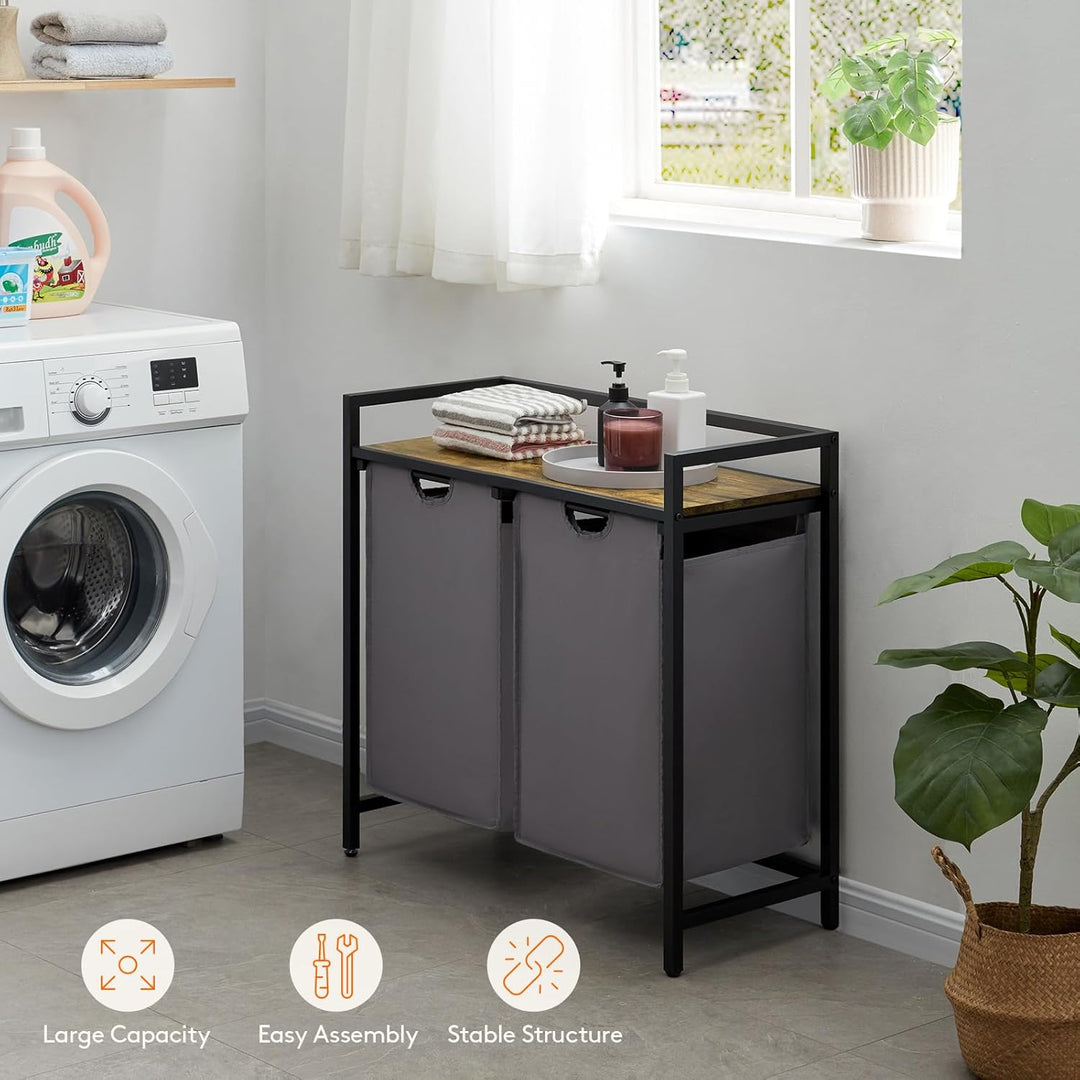 Lifewit Wäschekorb 2 Fächer, 95L/47,5x2L Wäschesammler mit Ablage, Laundry Baskets mit herausziehbar