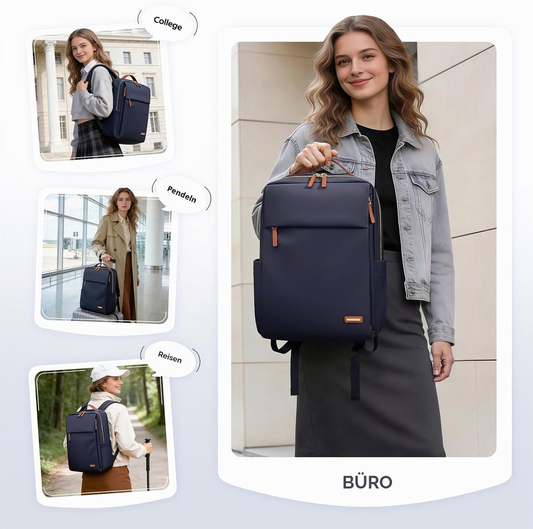 Rucksack Damen Laptop Reise Schulrucksack 15.6 Zoll mit Laptopfach, Wasserdicht Multifunktionaler Lä