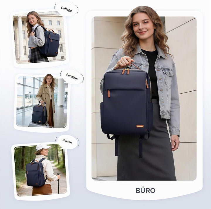 Rucksack Damen Laptop Reise Schulrucksack 15.6 Zoll mit Laptopfach, Wasserdicht Multifunktionaler Lä