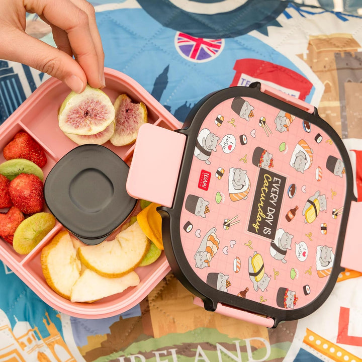 LEGAMI – Lunchbox Sushi Cat, 1 Gabel, 1 Tablett mit Fächern, 1 herausnehmbarer Gewürzbehälter inklus