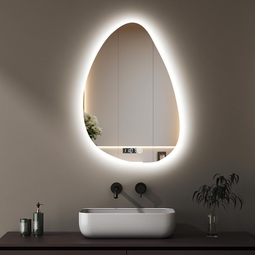 Boromal Asymmetrischer Spiegel mit Beleuchtung 55x80cm Asymmetrischer Badspiegel mit Beleuchtung LED