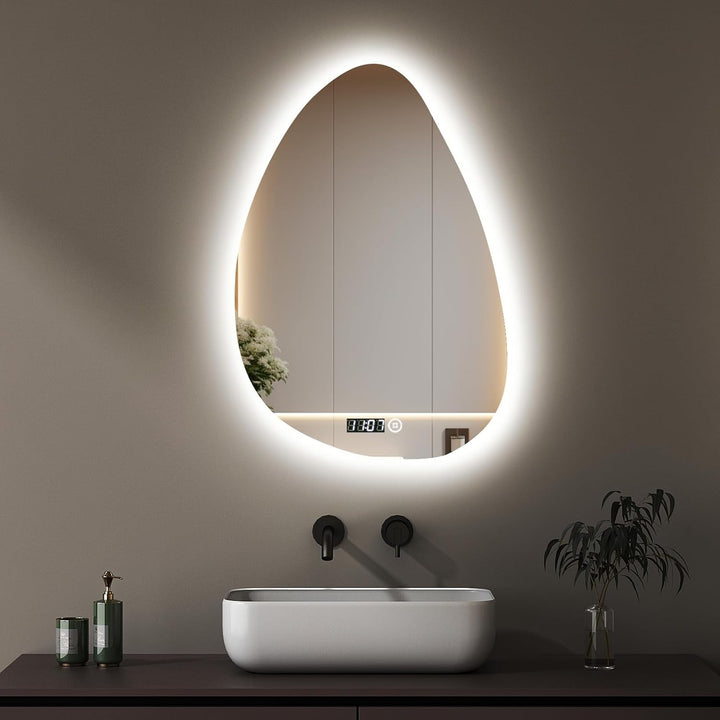 Boromal Asymmetrischer Spiegel mit Beleuchtung 55x80cm Asymmetrischer Badspiegel mit Beleuchtung LED