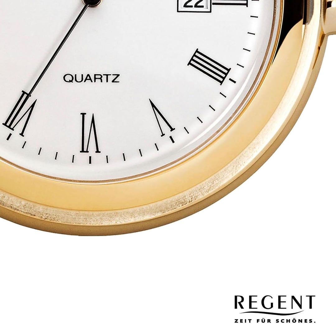 Regent Herren Taschenuhr Savonnette Klappdeckel 47 MM Quarz Weisses Zifferblatt Römische Zahlen Datu