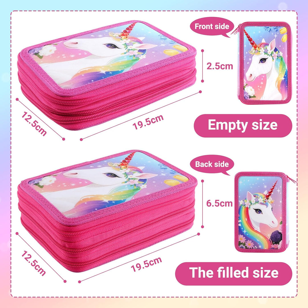 44 Teilen Federmäppchen Einheorne Set Einhorn Federmäppchen 3 Fächer Grosse Kapazität Mäppchen Mädch
