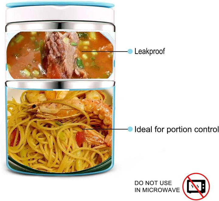 Lille Home Vakuum Isoliertes stapelbares Edelstahl Thermal Mittagessen/Snackbox, 2-stufige Bento/Leb