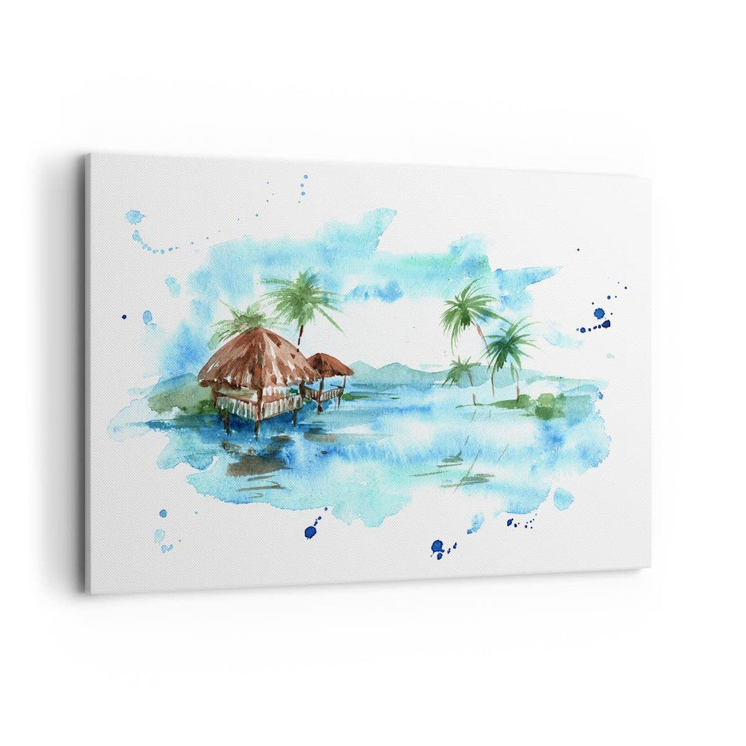 Bilder auf Leinwand 100x70cm Leinwandbild Tropen Wasser Bungalow Ufer Gross Wanddeko Bild Schlafzimm