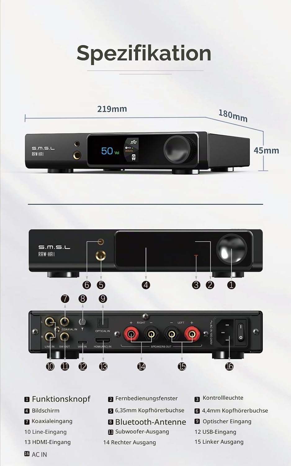 RAW-HA1 Amplifier Equipped with Full-Function Remote Control Fully-Fitted LCD Screen