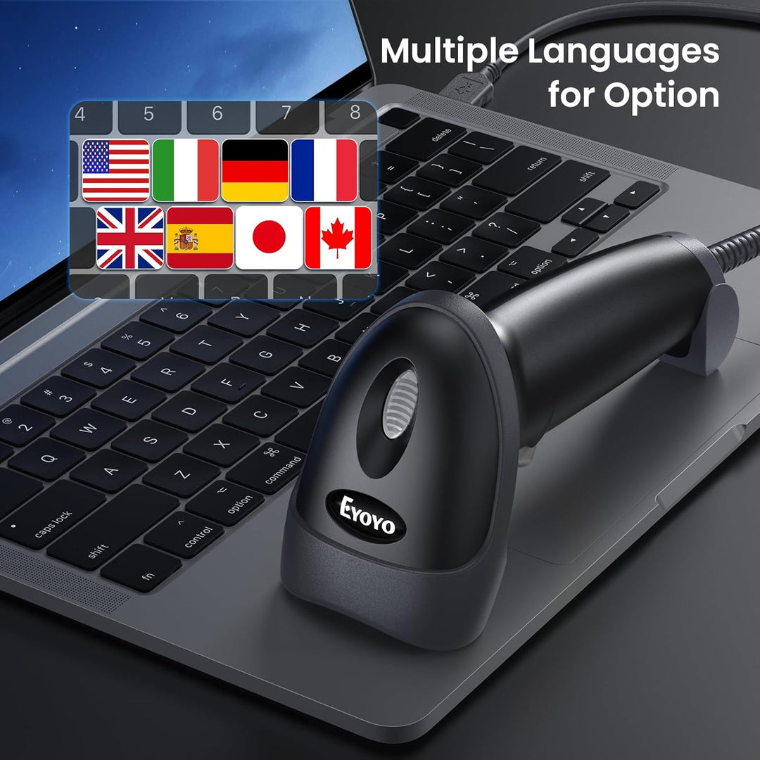 Eyoyo Kabelgebundener USB-2D-Barcode-Scanner – Automatischer Handscanner für QR-Codes, PDF417 und Da