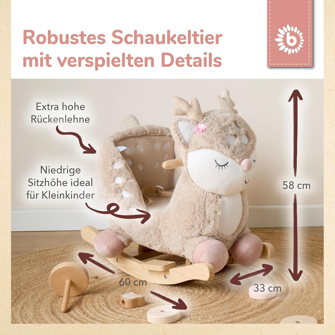 Bieco Plüsch Schaukeltier REH, 60 cm | Kinder Schaukelstuhl mit Sicherheitsgurt | Baby Schaukel | Kl