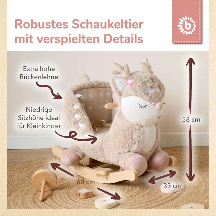 Bieco Plüsch Schaukeltier REH, 60 cm | Kinder Schaukelstuhl mit Sicherheitsgurt | Baby Schaukel | Kl