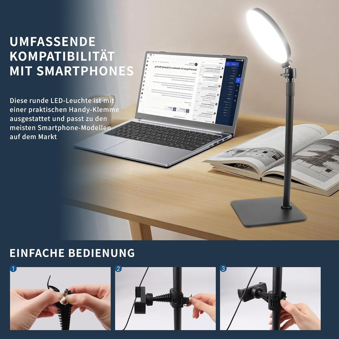 Aogled LED Ringlicht mit Handystativ, Videoleuchte mit 3 Farbmodi & 5 Helligkeitsstufen, USB-betrieb