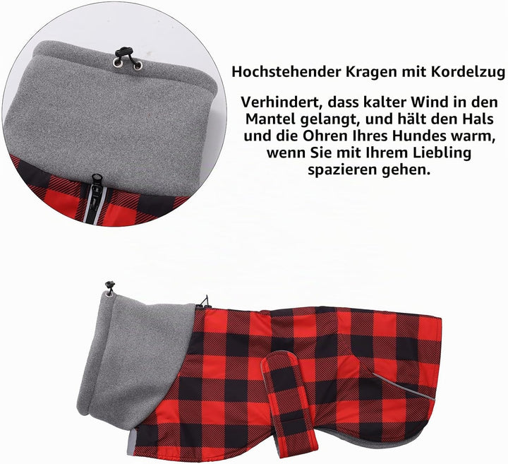 MOREZI Hundejacke ist eine wasserdichte, mit Fleece gefütterte Hundewinterjacke mit verstellbarem Gü