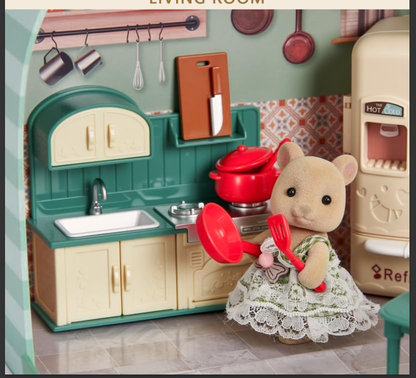 Koffer Dollhouse Tragbares Puppenhaus Möbel Zubehör DIY Miniatur Haus mit 2 Flexible Puppen, Klavier