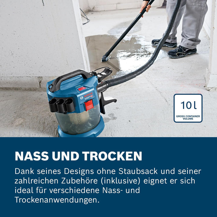 Bosch Professional 18V System Industriestaubsauger Gas 18V-10 L (ohne Akku, 1,6 m Schlauch, 3 Verlän