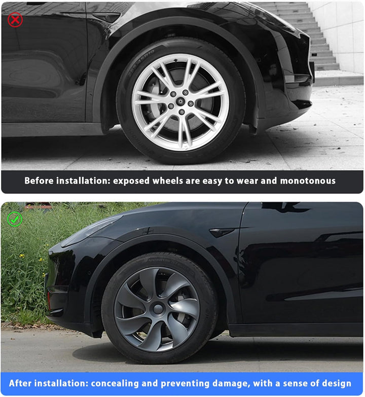 KAVANIC für Tesla Model Y Radkappen 19 Zoll Mattschwarz Unterstützung Logo Symmetrie Design (4-TLG.)