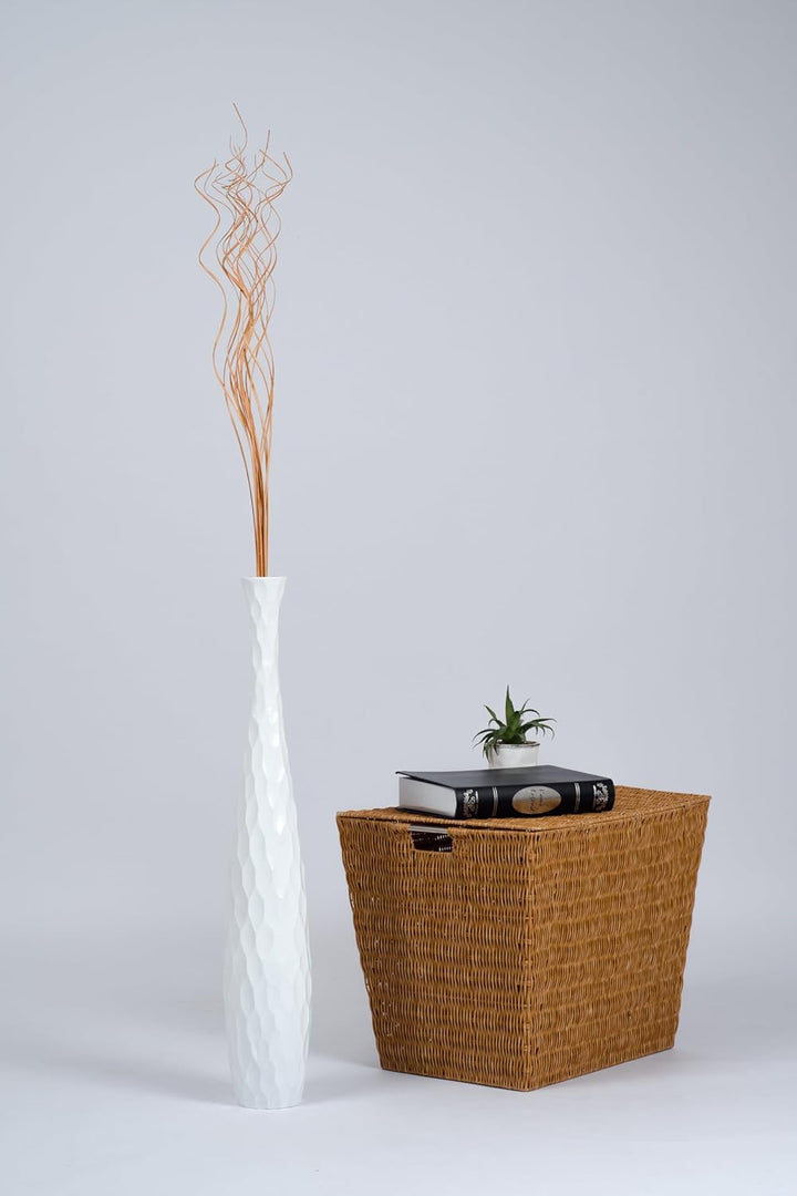 Leewadee Grosse Bodenvase für Dekozweige hohe Standvase Design Holzvase, Holz, 70 cm, Weiss 70 cm We