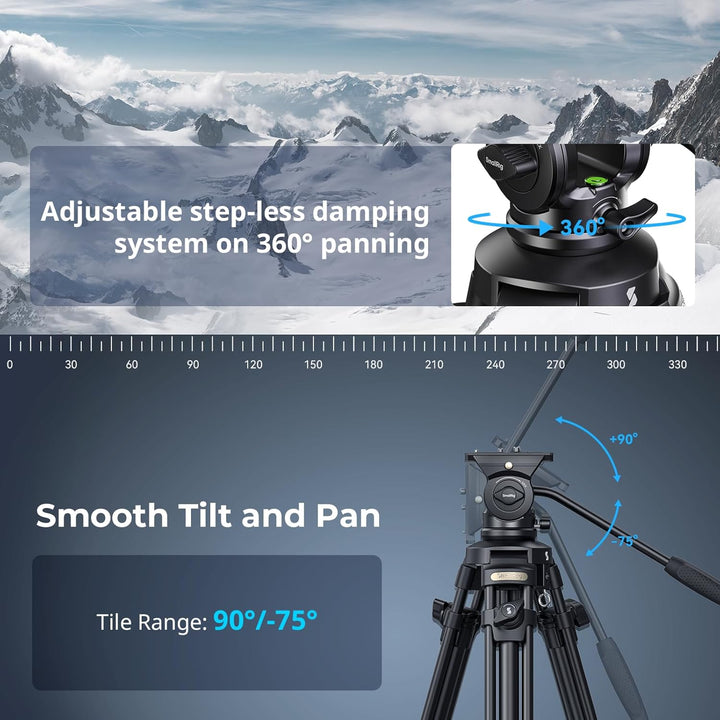 SMALLRIG 62" Videostativ mit 360° Fluidkopf, leichtes Kamerastativ aus Aluminiumlegierung mit QR-Pla