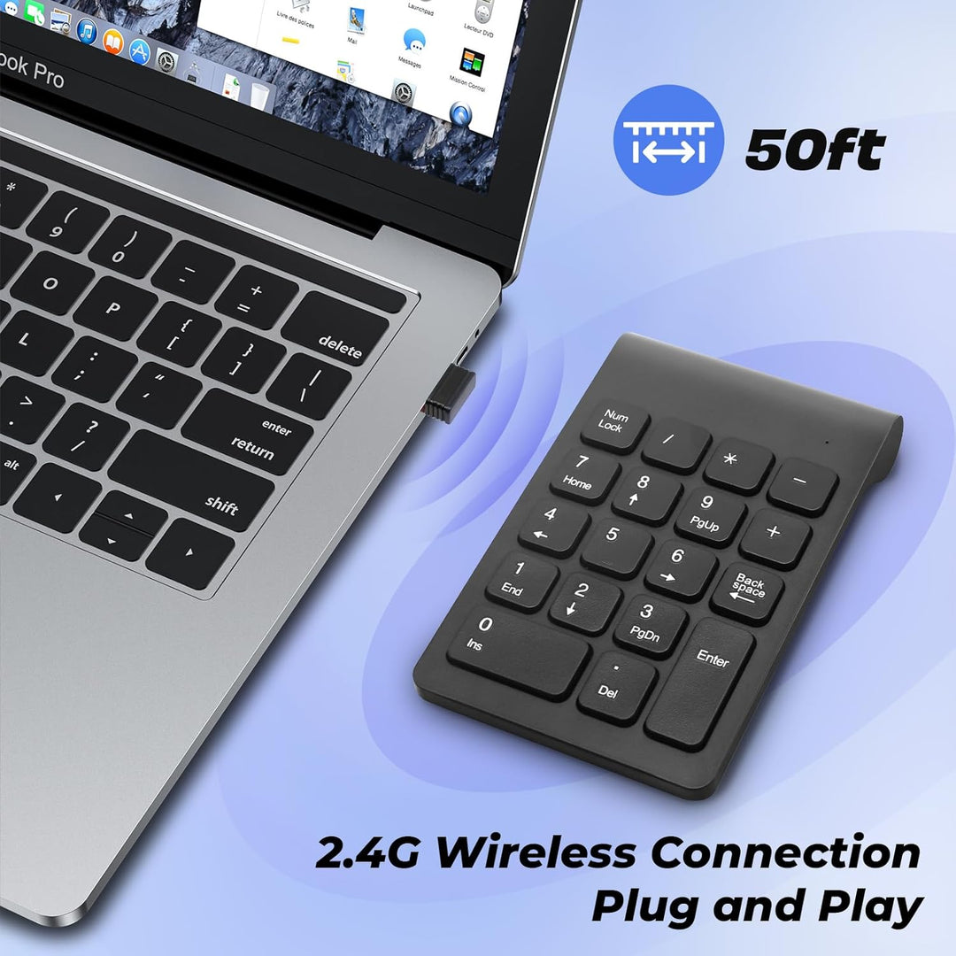 Wireless Slim Numeric Keypad 2.4G 18-Tasten Ultra-Portable Numpad für Laptop, PC, Notebook, schnelle